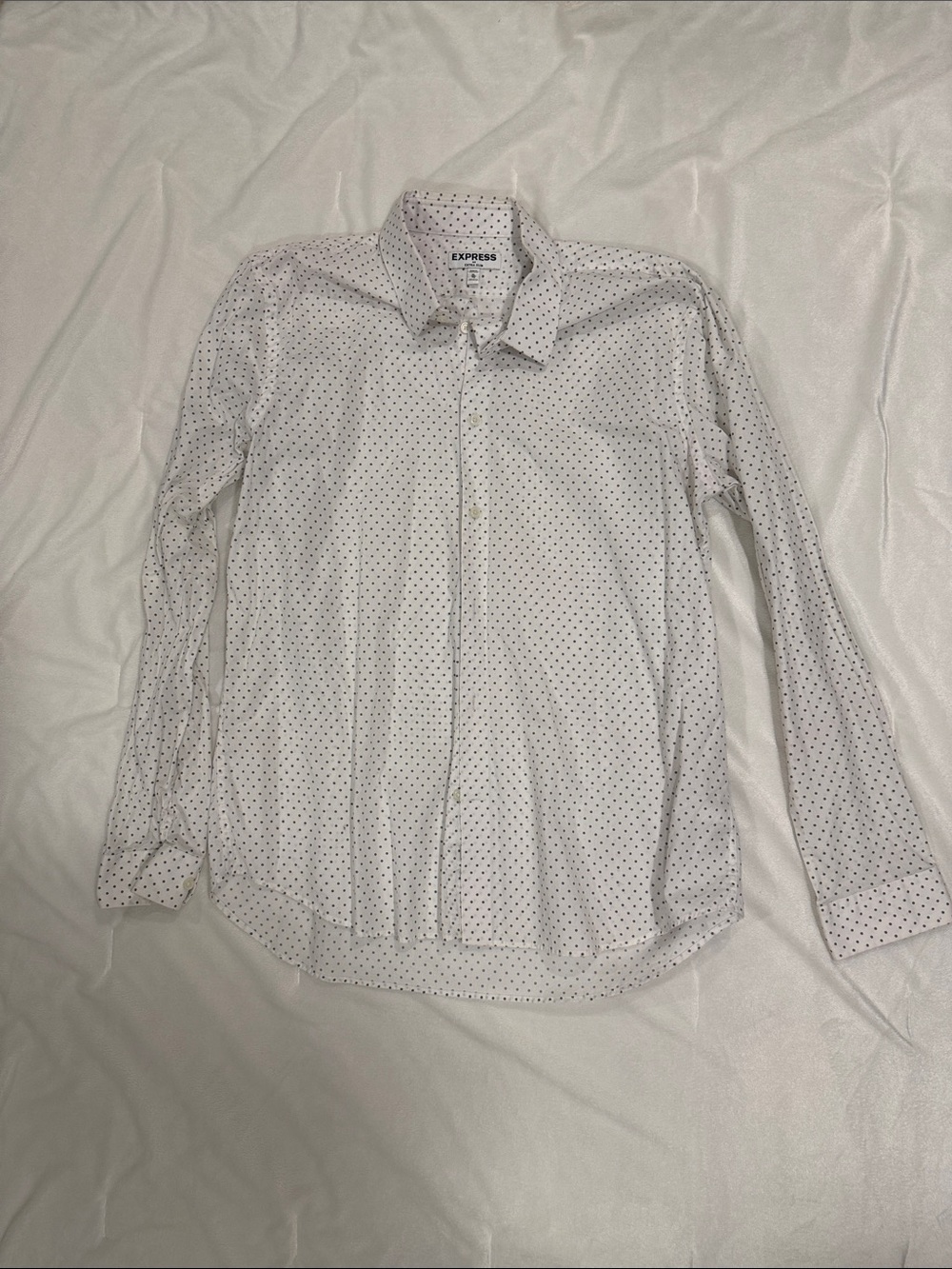 Express Men’s White Dress Shirt with Black Micro Dots